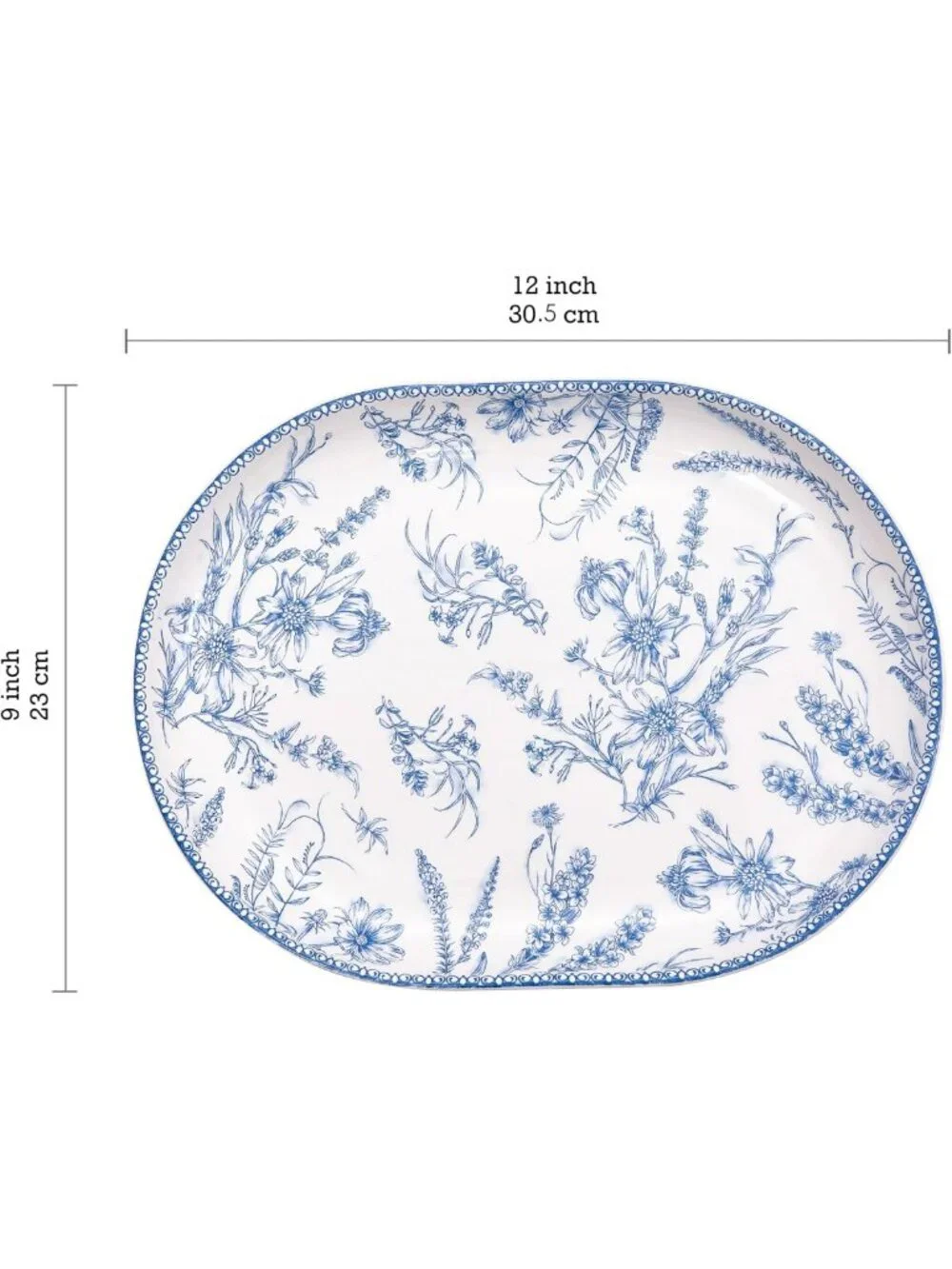 Elegant Blue Garden Toile Oval Platters Set of 2, 16